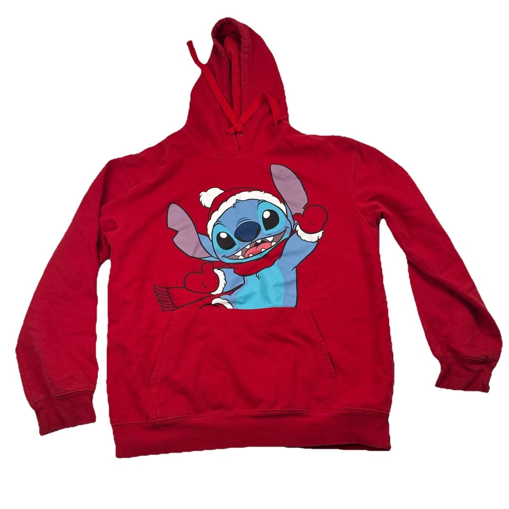 Disney Merry Stitchmas Pullover Hooded Fleece Size L (11-13) Red